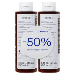 Korres Σαμπουάν Αμύγδαλο Λινάρι Για Ξηρά Αφυδατωμένα Μαλλιά 2x250ml