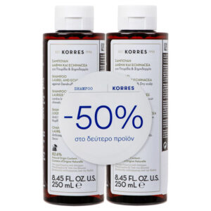 Korres Σαμπουάν Για Πιτυρίδα Ξηροδερμία Με Δάφνη Και Echinacea 2x250ml